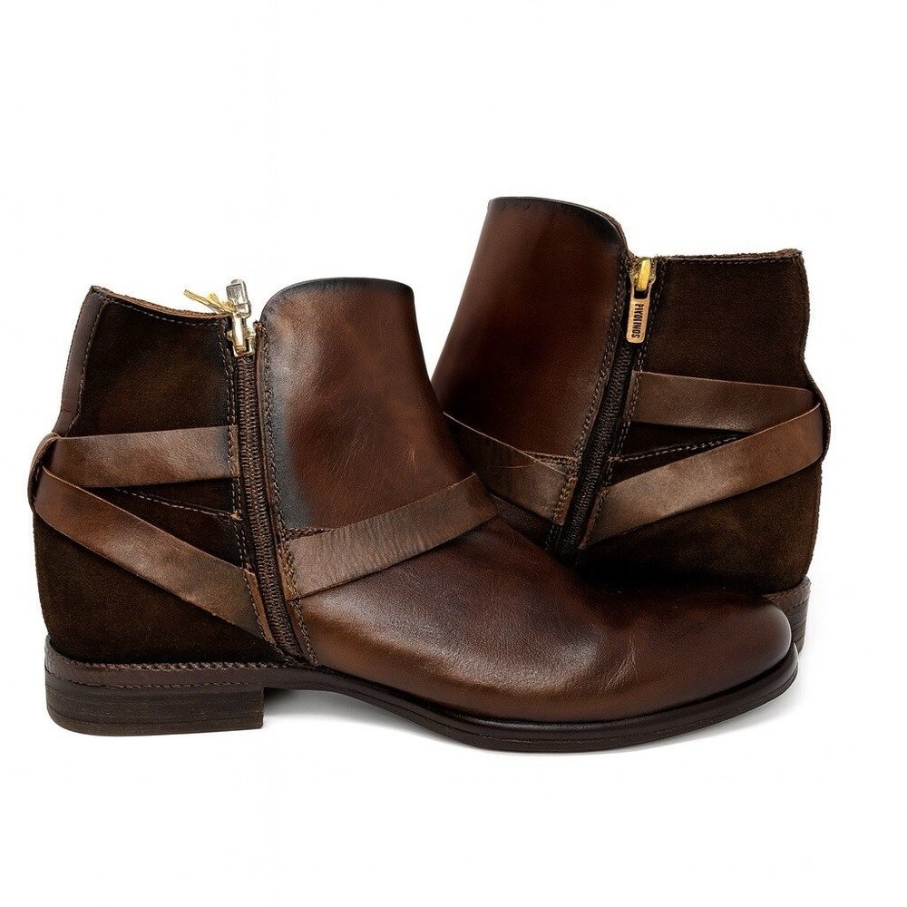 NEW Pikolinos Rotterdam Leather Suede Ankle Boots Women Brown Strap Sz 8 New